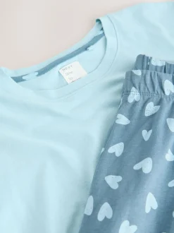Bleu à imprimé cœur - Pyjama à manches courtes