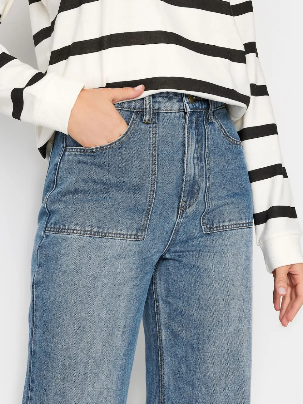 Bleu - Jean Long Tall Sally à jambe large 100% coton