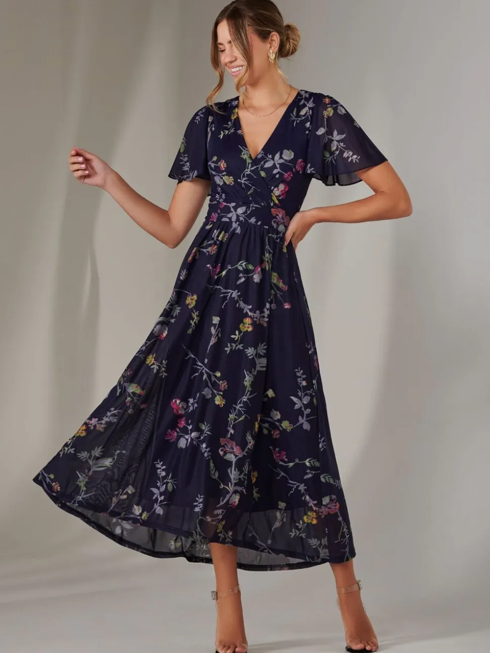Bleu - Jolie Moi Mesh Manches courtes Midaxi Robe