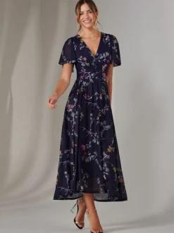 Bleu - Jolie Moi Mesh Manches courtes Midaxi Robe