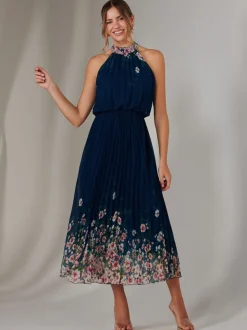 Bleu - Jolie Moi Plissé Halterneck Robe longue