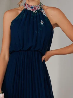 Bleu - Jolie Moi Plissé Halterneck Robe longue