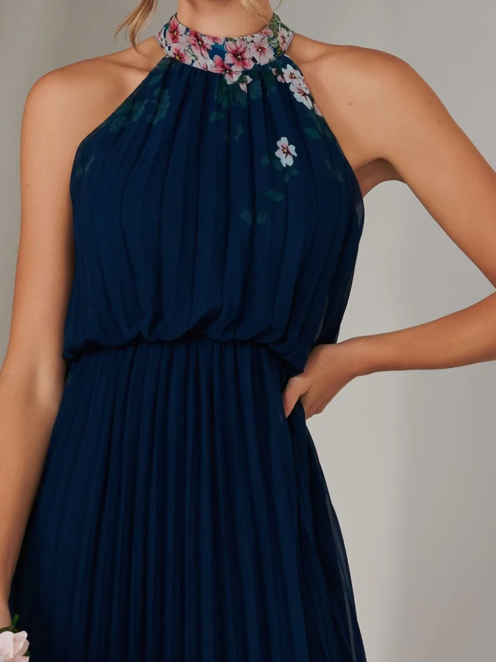Bleu - Jolie Moi Plissé Halterneck Robe longue