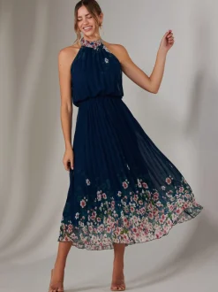 Bleu - Jolie Moi Plissé Halterneck Robe longue