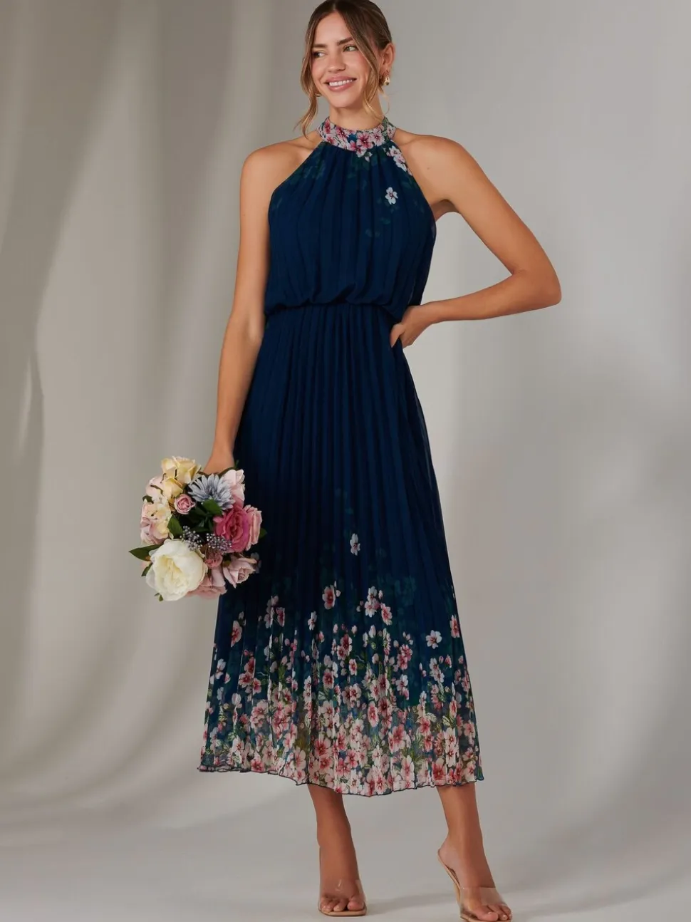 Bleu - Jolie Moi Plissé Halterneck Robe longue