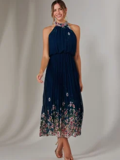 Bleu - Jolie Moi Plissé Halterneck Robe longue