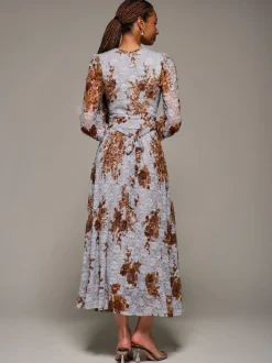 Bleu - Jolie Moi Robe Midaxi en dentelle imprimée à manches longues