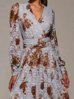 Bleu - Jolie Moi Robe Midaxi en dentelle imprimée à manches longues