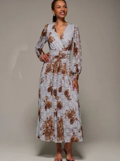 Bleu - Jolie Moi Robe Midaxi en dentelle imprimée à manches longues