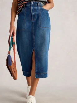 Bleu - Jupe mi-longue White Stuff Tia en Denim