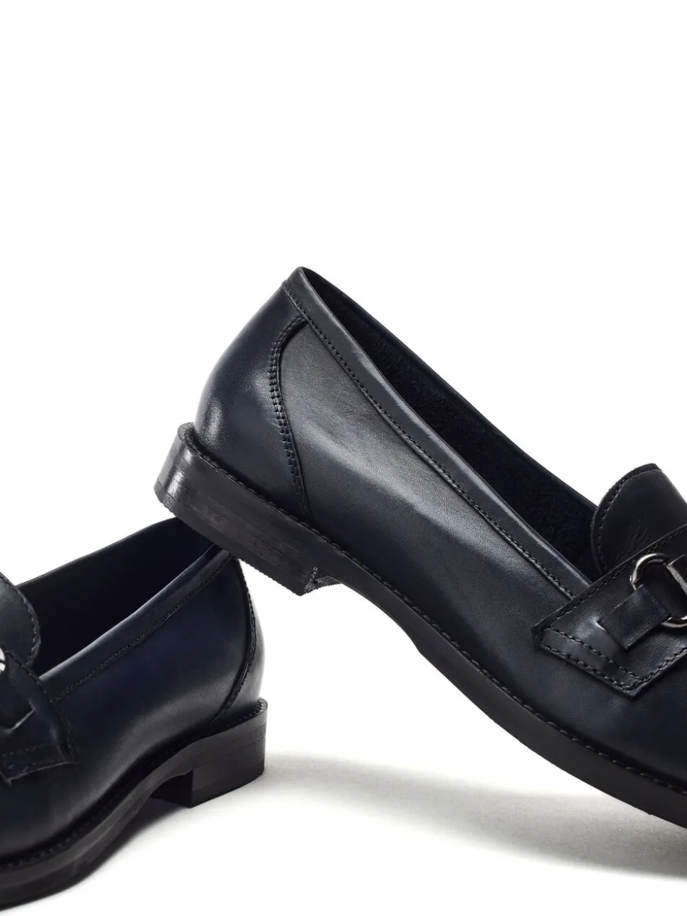 Bleu - Moda in Pelle Mocassins Elarra plats avec bordure snaffle