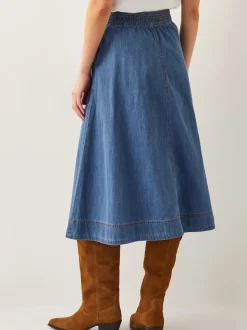 Bleu - Monsoon Harper Jupes à coutures apparentes Denim 100% Coton Mi-long