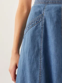 Bleu - Monsoon Harper Jupes à coutures apparentes Denim 100% Coton Mi-long
