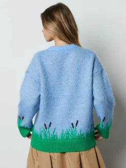 Bleu à motif canard Mallard - Pull col rond brossé