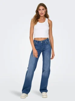 Bleu - Only Jeans coupe droite blush taille mi-haute avec super extensible