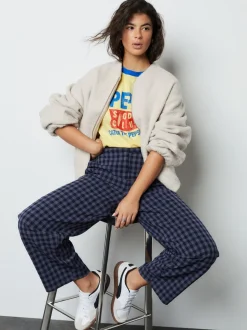 Bleu - Pantalon coupe ballon vichy