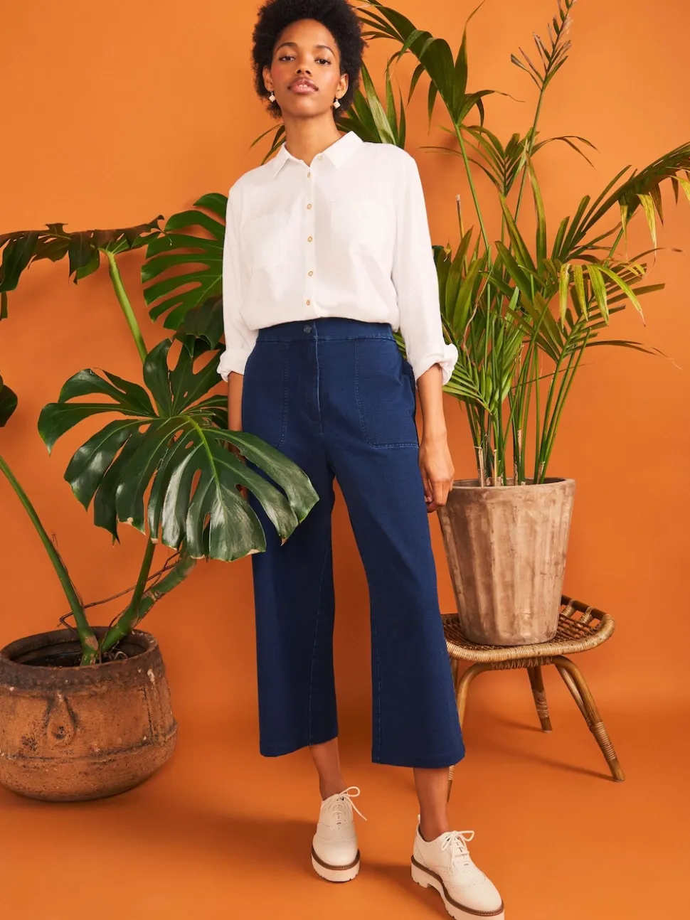 Bleu - Pantalon court large White Stuff Belle