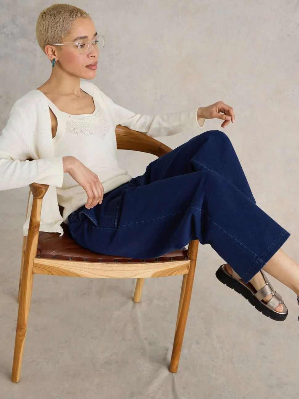 Bleu - Pantalon court large White Stuff Belle