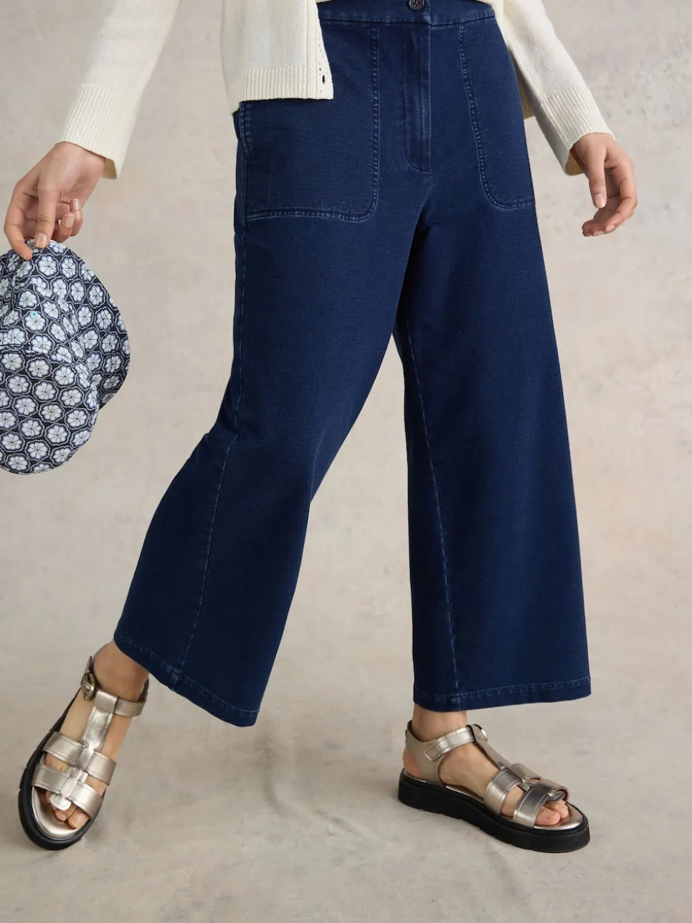 Bleu - Pantalon court large White Stuff Belle