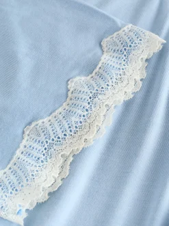 Bleu - Peignoir Laura Ashley en modal bordé de dentelle