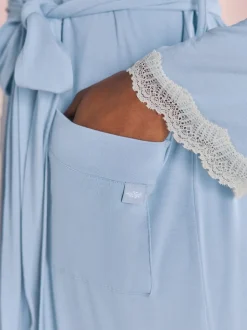 Bleu - Peignoir Laura Ashley en modal bordé de dentelle