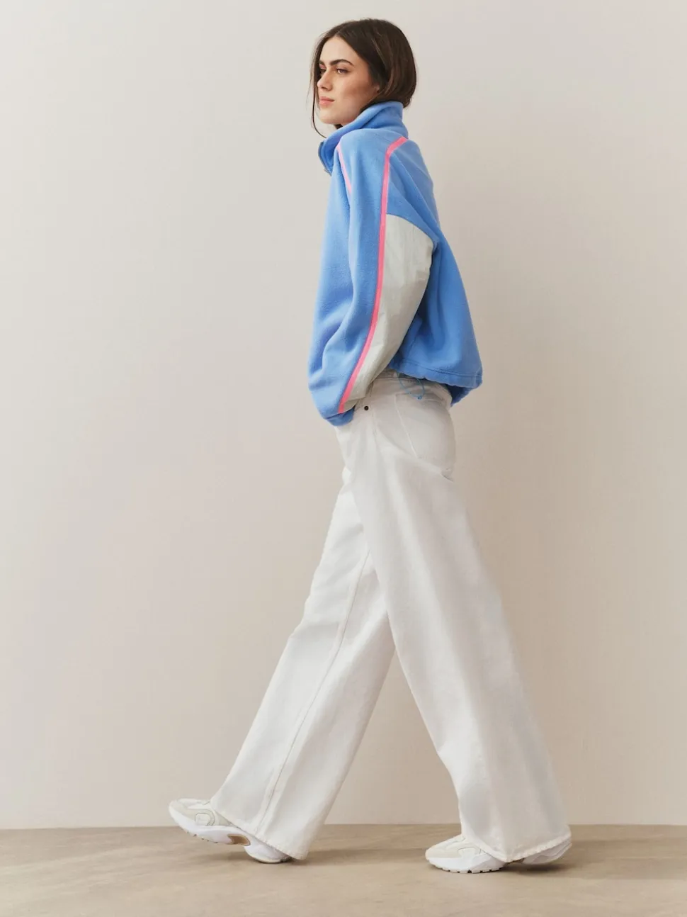 Bleu - Polaire à demi-zippée avec panneaux color block