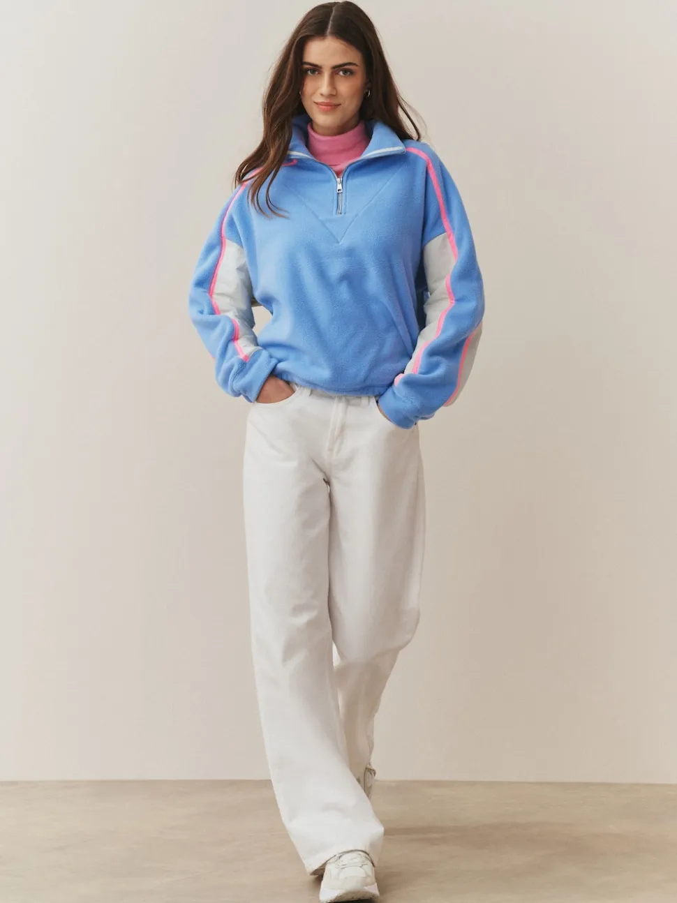 Bleu - Polaire à demi-zippée avec panneaux color block