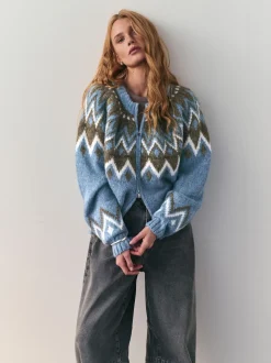 Bleu - Pulls zippé en maille à carreaux Two Ordinary avec Motif Fair Isle