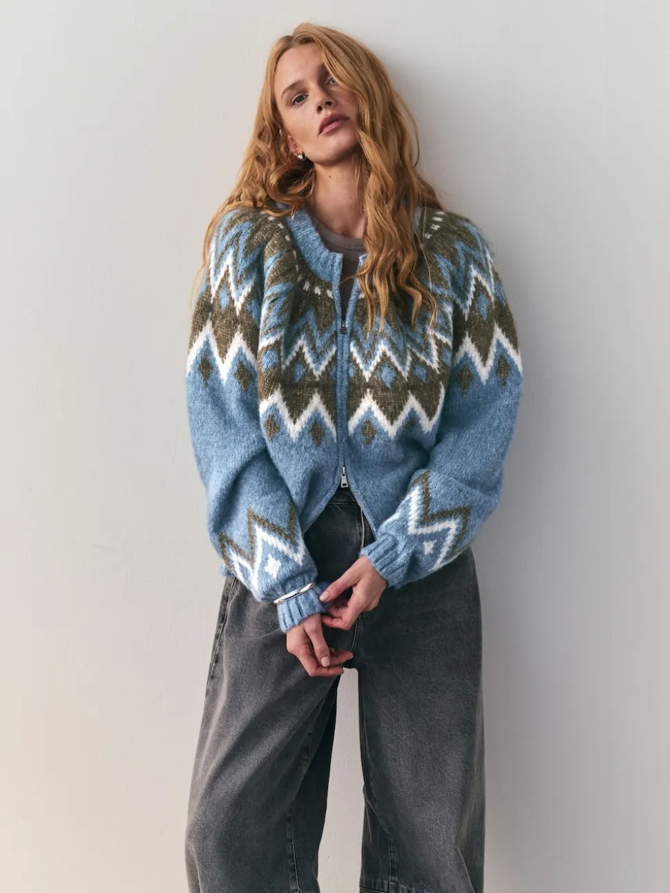 Bleu - Pulls zippé en maille à carreaux Two Ordinary avec Motif Fair Isle