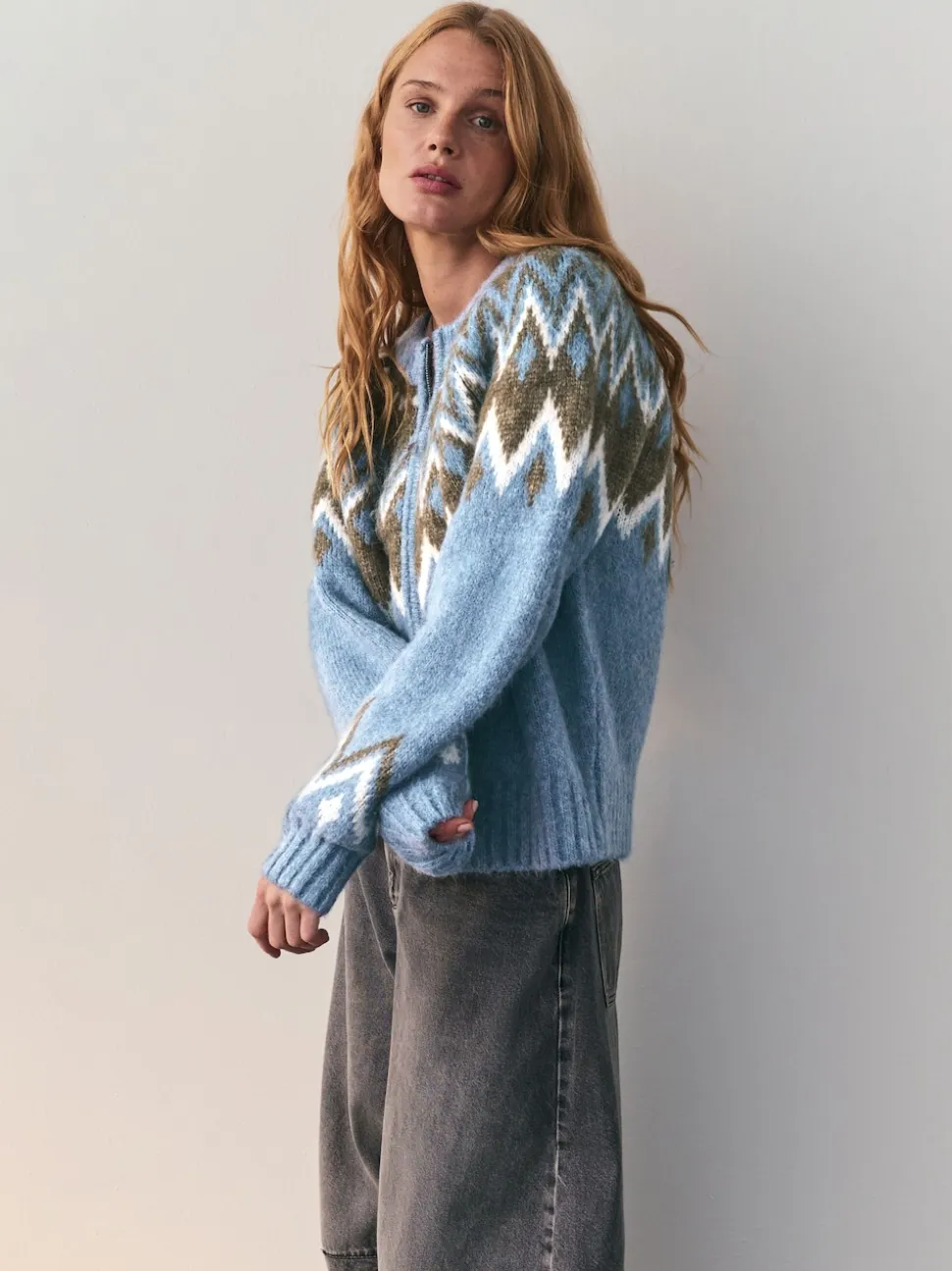 Bleu - Pulls zippé en maille à carreaux Two Ordinary avec Motif Fair Isle