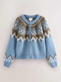 Bleu - Pulls zippé en maille à carreaux Two Ordinary avec Motif Fair Isle