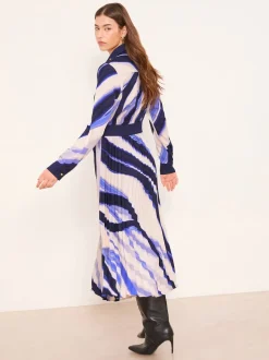 Bleu - Robe chemise mi-longue plissée Lipsy imprimé marbré