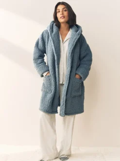 Bleu - Robe de chambre en peluche
