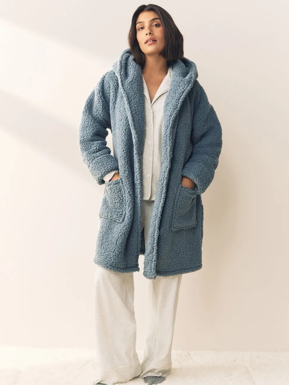 Bleu - Robe de chambre en peluche