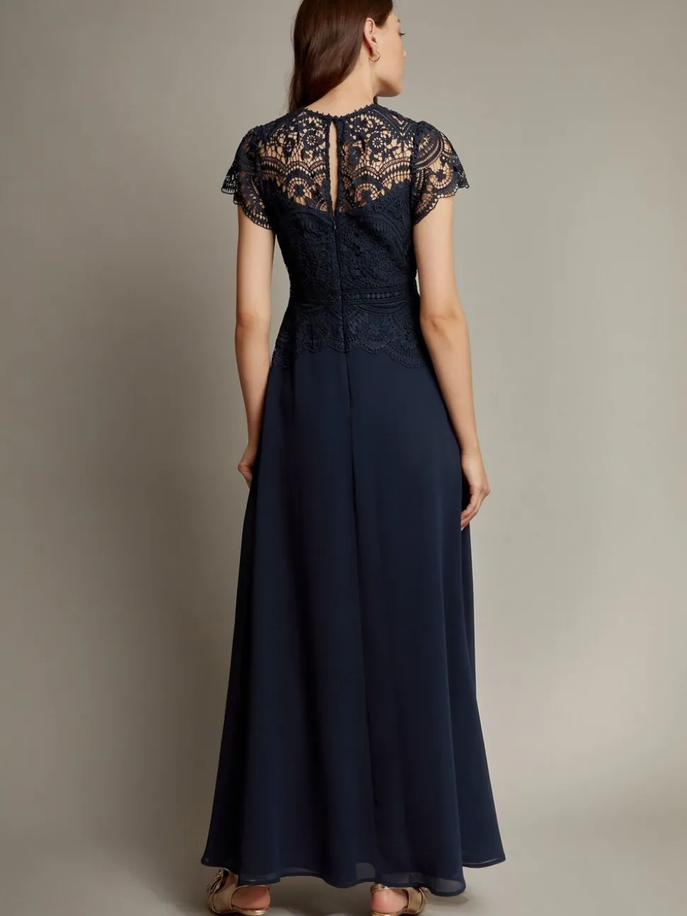 Bleu - Robe longue Monsoon Monica en dentelle