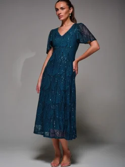 Bleu - Robe Midaxi Jolie Moi à manches ange à Sequins