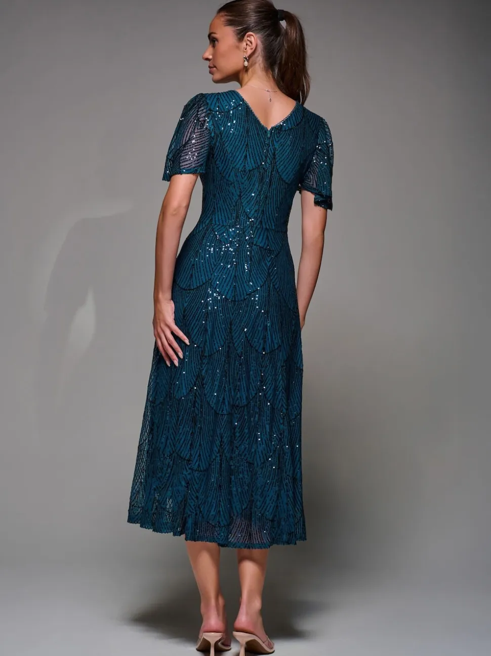 Bleu - Robe Midaxi Jolie Moi à manches ange à Sequins