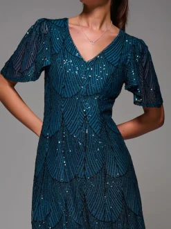 Bleu - Robe Midaxi Jolie Moi à manches ange à Sequins