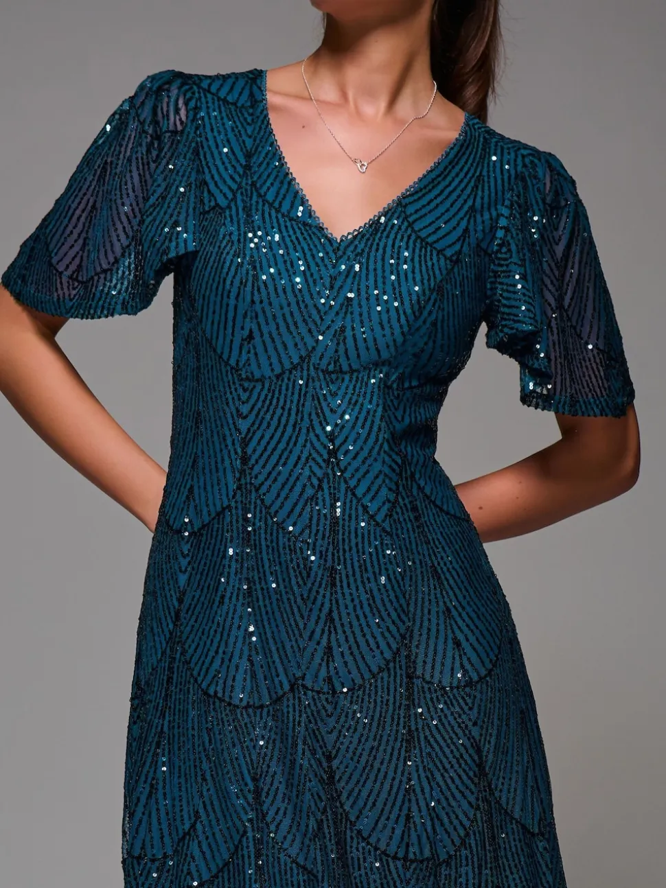 Bleu - Robe Midaxi Jolie Moi à manches ange à Sequins
