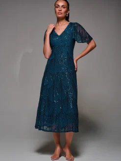 Bleu - Robe Midaxi Jolie Moi à manches ange à Sequins