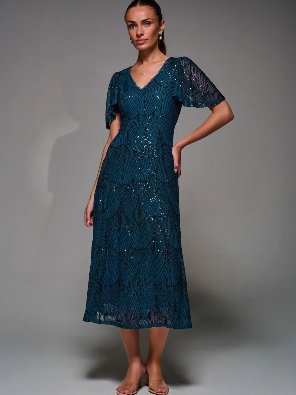 Bleu - Robe Midaxi Jolie Moi à manches ange à Sequins