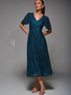 Bleu - Robe Midaxi Jolie Moi à manches ange à Sequins