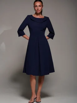 Bleu - Robe mi-longue Jolie Moi boutonnée à col pliable