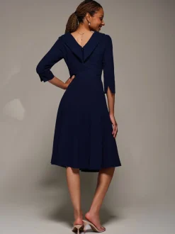 Bleu - Robe mi-longue Jolie Moi coupe évasée et évasée à col roulé