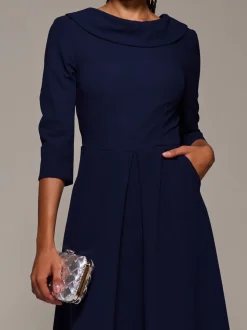 Bleu - Robe mi-longue Jolie Moi coupe évasée et évasée à col roulé
