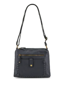 Bleu - Sac à bandoulière Pavers en cuir à poches multiples
