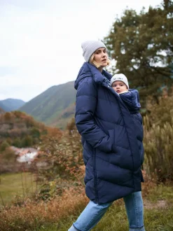 Bleu - Seraphine Long Chevron 3 en 1 Manteau de grossesse et de portage pour bébé