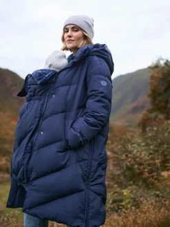 Bleu - Seraphine Long Chevron 3 en 1 Manteau de grossesse et de portage pour bébé
