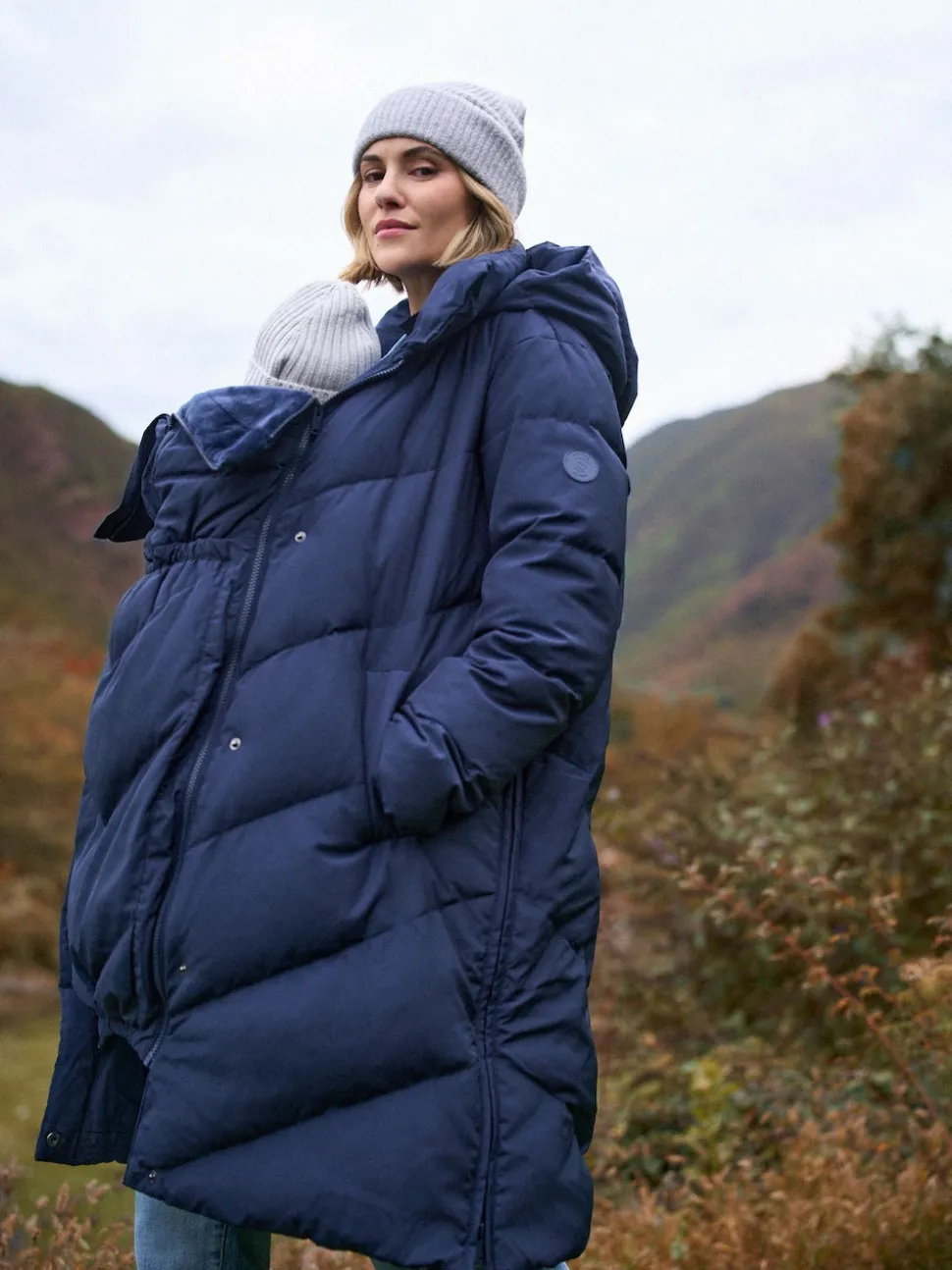 Bleu - Seraphine Long Chevron 3 en 1 Manteau de grossesse et de portage pour bébé