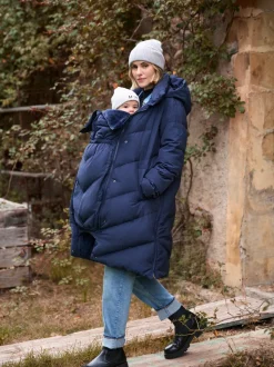 Bleu - Seraphine Long Chevron 3 en 1 Manteau de grossesse et de portage pour bébé
